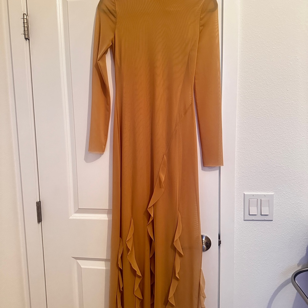 Elegant Tan Long Sleeve Dress